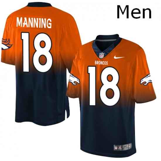Men Nike Denver Broncos 18 Peyton Manning Elite OrangeNavy Fadeaway NFL Jersey